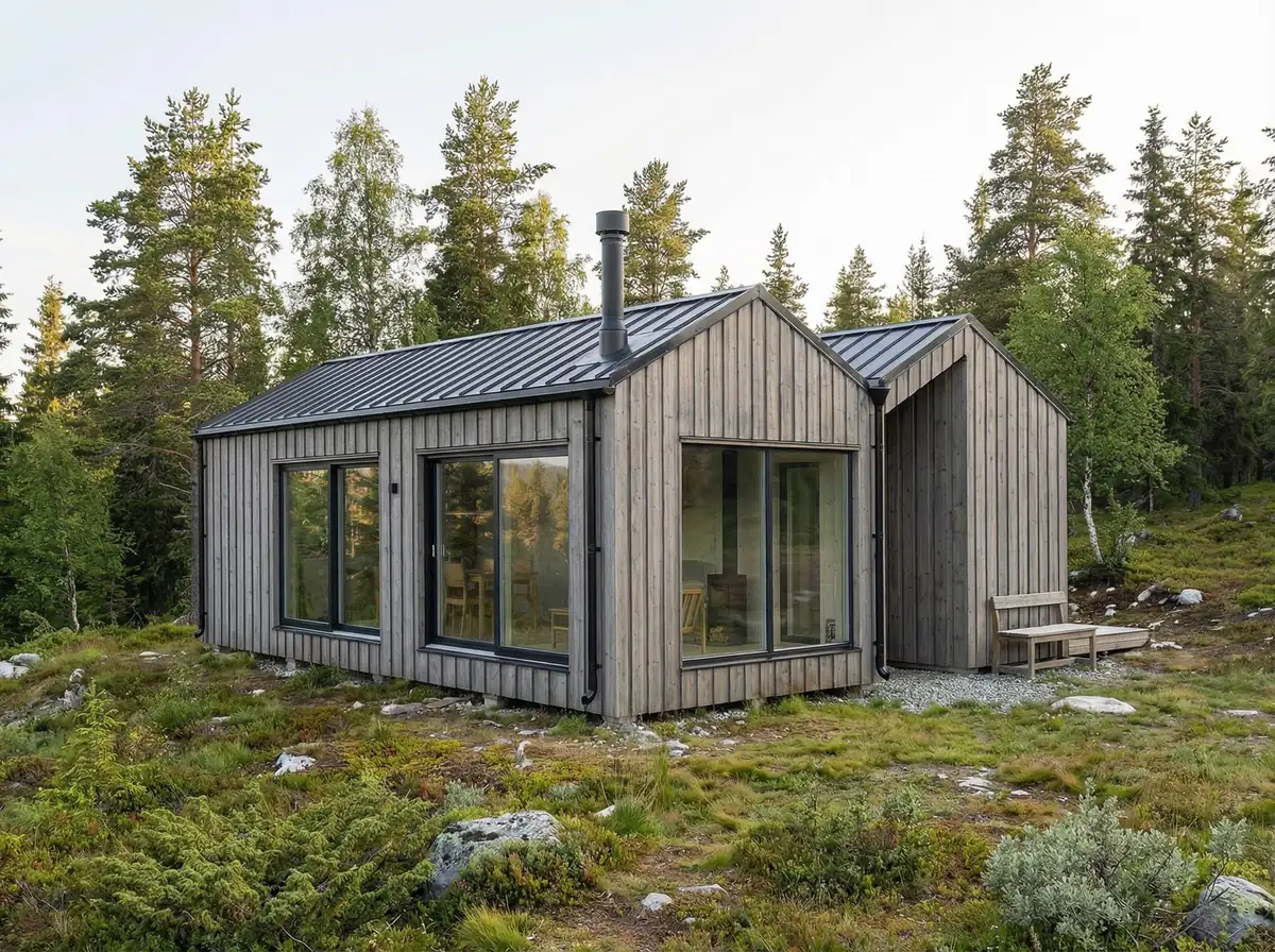 Visualisering: Fjällbo 90 en sommardag i fjällbjörkskogen