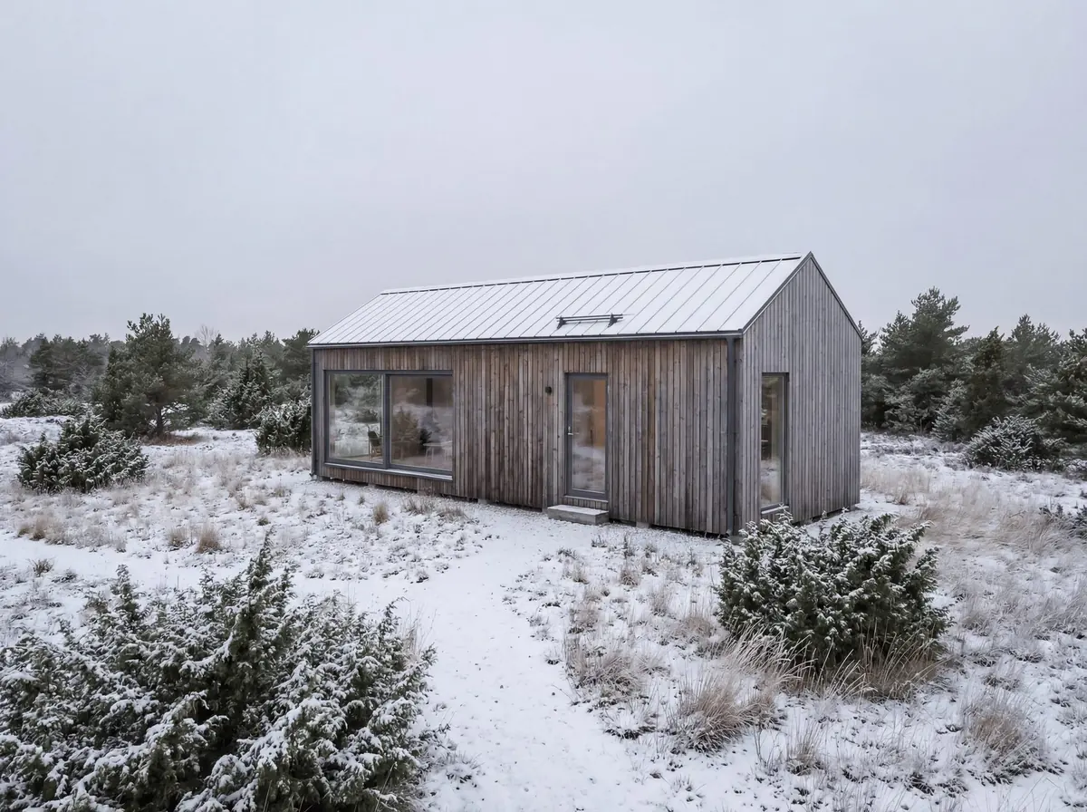 Visualisering: Burgsvik 50 från sidan med snö på marken