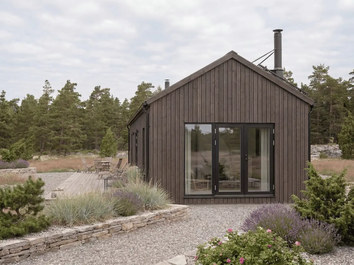 Visualisering: gaveln på Burgsvik 67 med glasparti och pardörr