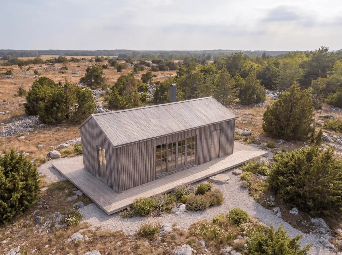 Visualisering: Fårö 50 i kvällssol, sett snett ovanifrån