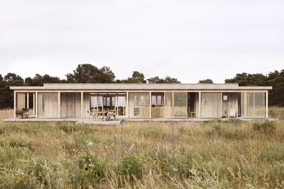 Visualisering av ett arkitektritat fritidshus från Öbo Hus